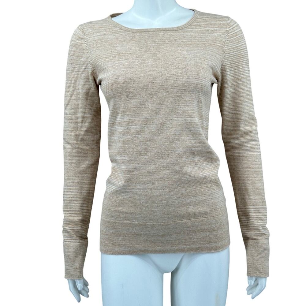 Minnie Rose Sweater Womens Medium Tan Thin Knit Cotton Stretch Minimalist Luxe